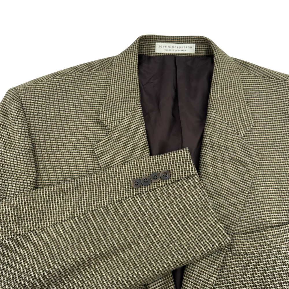 John W. Nordstrom Blazer Mens 44R Brown Houndstooth Silk Wool Sport Coat Fit 46R